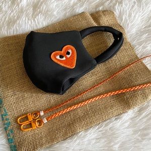 Handcrafted Face Mask Embroidered w Orange Lanyard